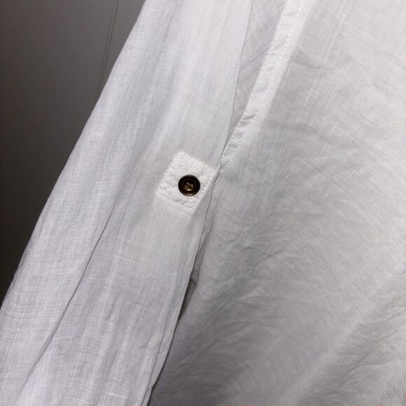 Burberry Brit White NovaCheck Tunic Top 3/4 Roll Tab Sleeve Ramie Blouse XL - Picture 7 of 14